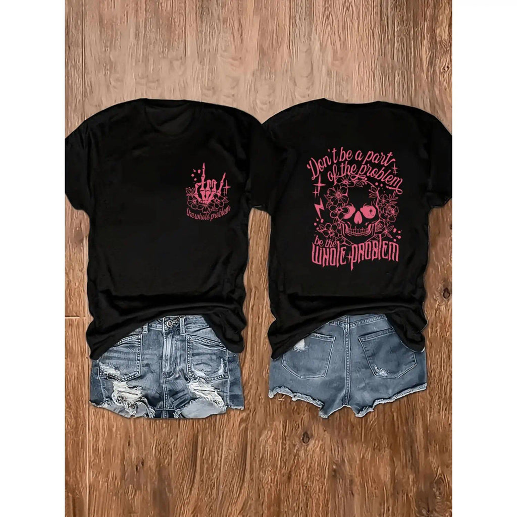 Skull Tee - Women’s Casual Crew Neck Top - Machine Washable