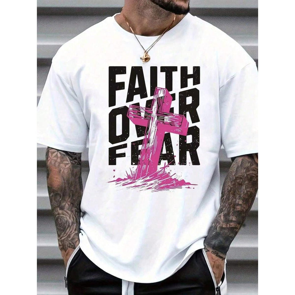 100% Cotton Unisex Round Neck Short - Sleeve "Faith Over Fear" Graphic T - Shirt