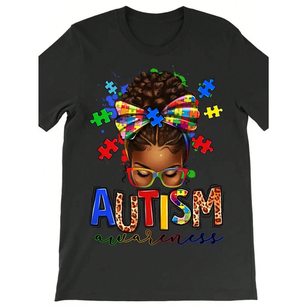 Fashion Autism Awareness Printed Unisex Couple T-Shirts, Streetwear Short Sleeve Cotton T-Shirts, Comfort Fit Crew Neck T-Shirts - Super Soft, Breathable, Moisture Wicking, Casual Summer T-Shirts - Perfect Christmas Gift For Family And Friends