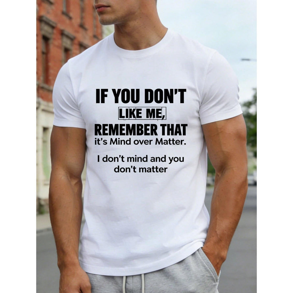 [Mind Over Matter T-Shirt] High Elasticity Cotton Men's "Mind Over Matter" Graphic T-Shirt | Loose Fit Short Sleeve Round Neck For Casual & Sports Wear, Spring/Fall Streetwear Essential, Durable Fabric, PLUS SIZE