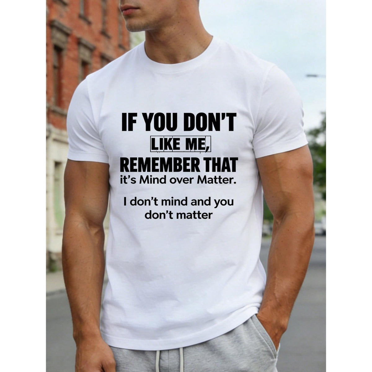 [Mind Over Matter T-Shirt] High Elasticity Cotton Men's "Mind Over Matter" Graphic T-Shirt | Loose Fit Short Sleeve Round Neck For Casual & Sports Wear, Spring/Fall Streetwear Essential, Durable Fabric, PLUS SIZE