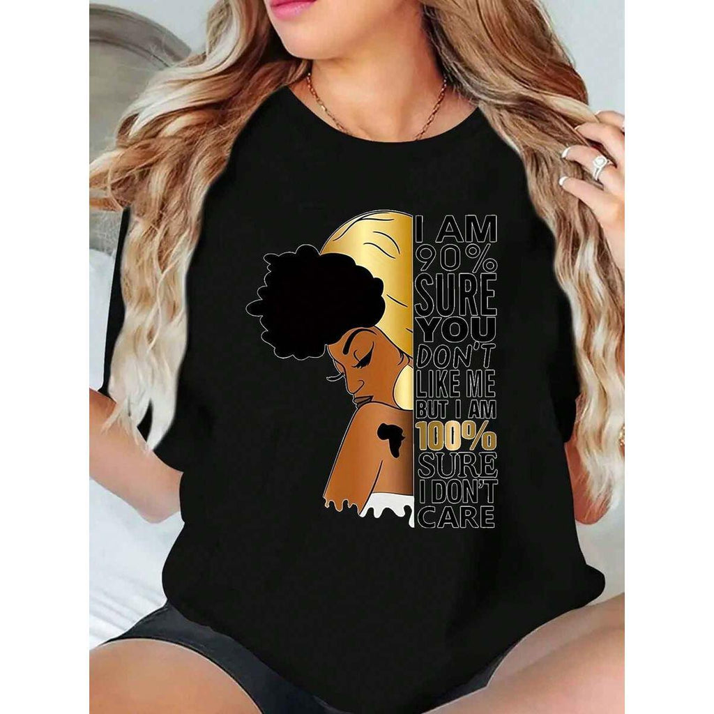 I Am 90 Percent Sure You Don T Like Me But I Am 100 Percent Sure I Don T Care Shirt For Women Plus Size T-Shirt Graphic Tee Gift For Her Confidence Statement Top Casual Wear,220g