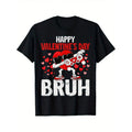 Teenagers 'Happy Valentine's Day Bruh' Game T-Shirt - Fashionable Pure Cotton, Black With Red Heart And Game Controller Graphic, Unisex Short Sleeve Casual T-Shirt