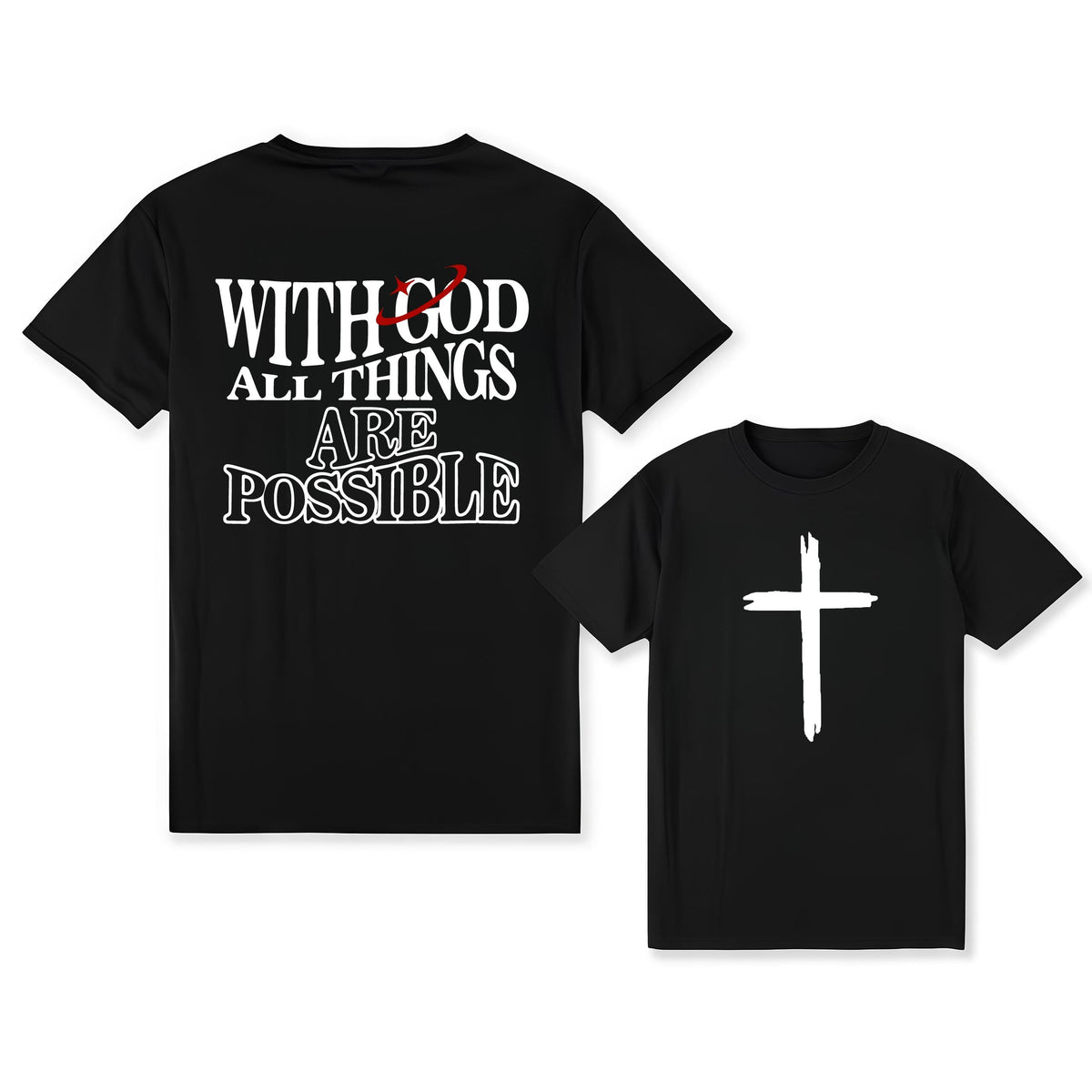 Double-Sided, God With You, Anything Is Possible Printed T-Shirt, Printed Retro Fashion T-Shirt