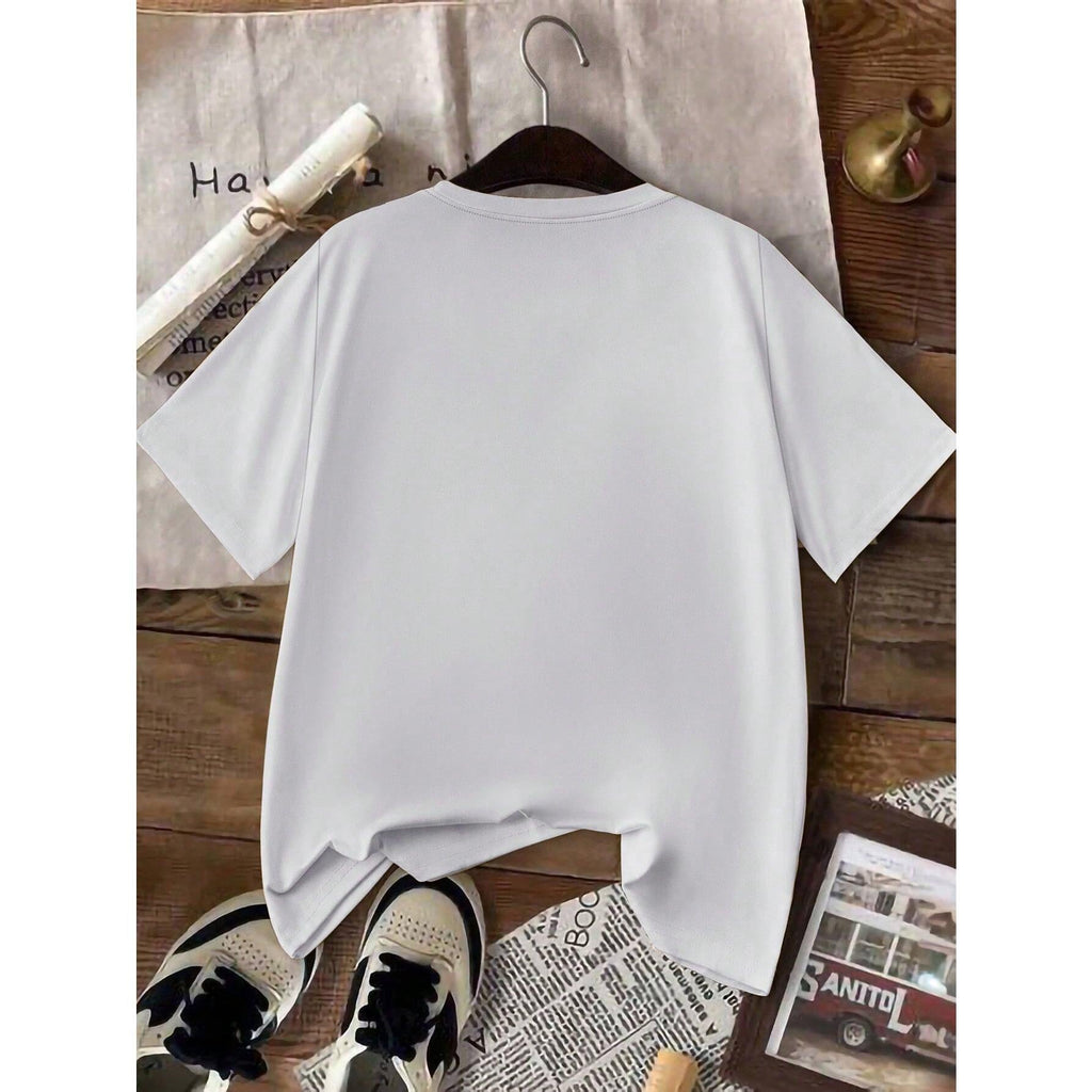 Leopard MAMA Flower Print Women's Solid Color Oversize Round Neck Short Sleeve Simple Tops Daily Casual Summer Modest Tops Casual Women T-Shirt Summer Shirts White
