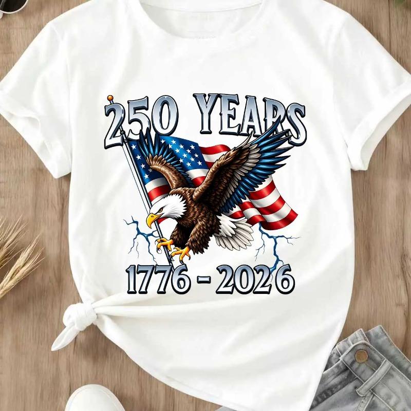 American Eagle Independence Day 250 Years 1776 2026 T-Shirt White Patriotic Flag And Bird Design For Celebrations And National Events