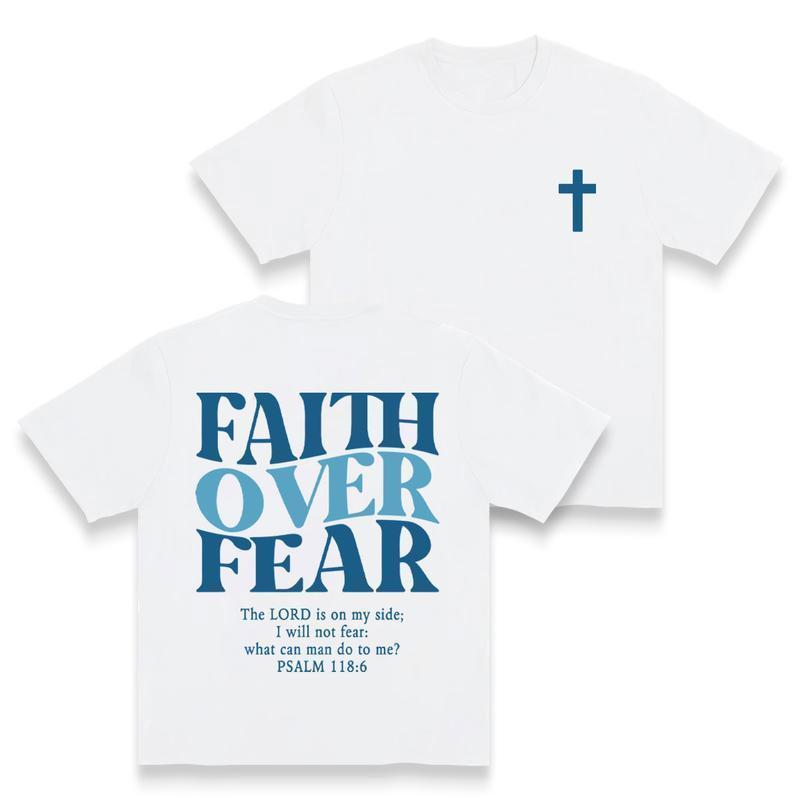 "Faith Overcomes Fear" T-shirt - Retro-chic urban streetwear, a must-have item for fashion lovers - Stylish casual fitness/everyday wear, simple and eye-catching slogan, soft and comfortable. Unisex, lightweight, breathable, soft and comfortable.