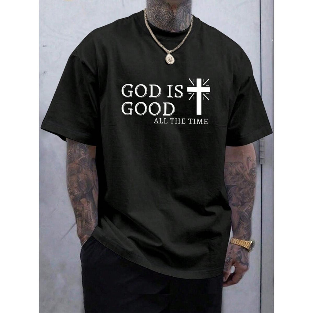Men Casual Graphic Printed Summer Cross & Slogan Short Sleeve T-Shirt, For Friends