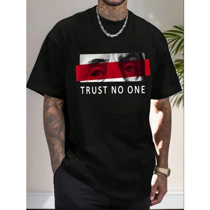 Funny T Shirts TRUST NO ONE Print Tee Shirt Casual Short Sleeve T-Shirt for Summer Father's Day GiftsMen's Casual Cotton Short Sleeve T-Shirt – Basic Summer Tee for Men Vintage Graphic Tees