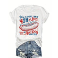 Crew Neck T-Shirt - Fashionable Womens with "You Look Like the 4th of July" Hot Dog Graphic Print T-Shirt - Casual Short Sleeve Crew Neck Top - Lightweight & Breathable for Spring & Summer Wardrobe