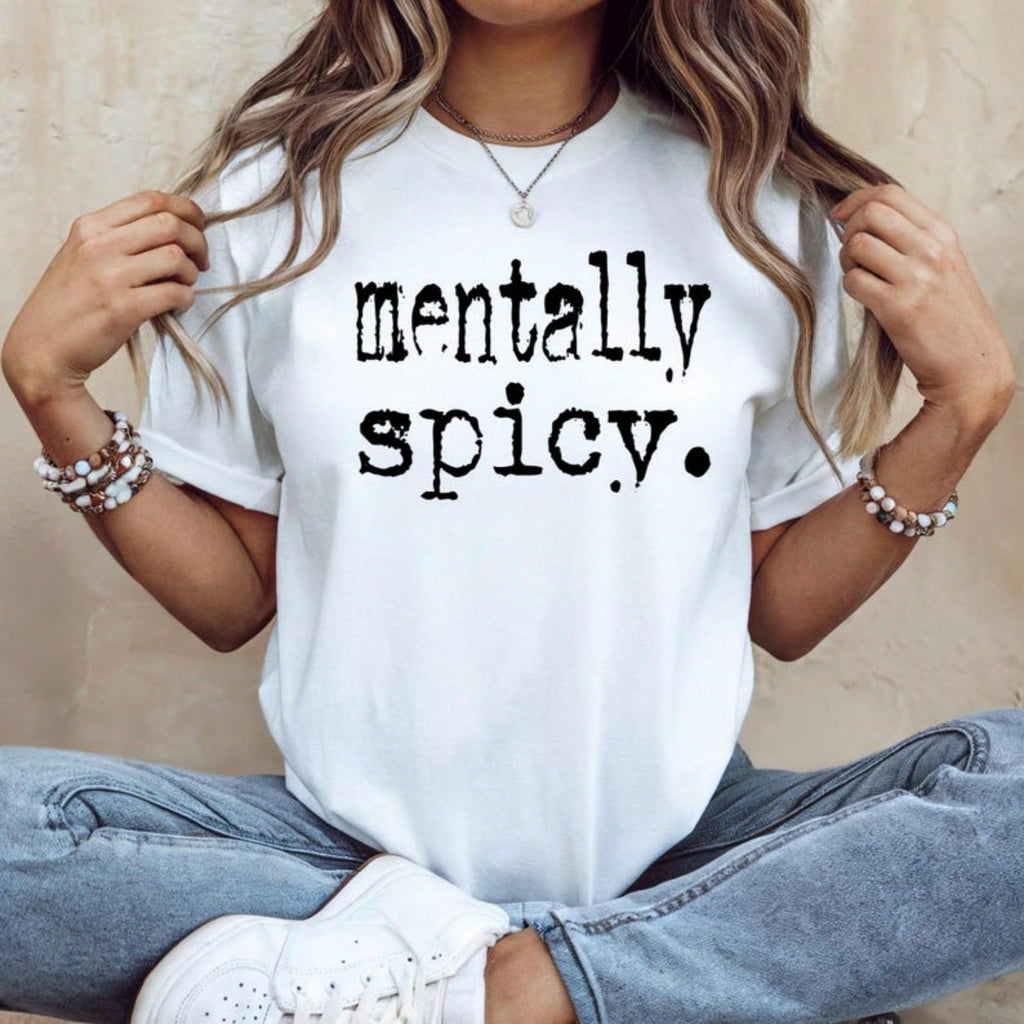 Tshirt Mentally Spicy, Mental Health Shirts, Mental Health Matters Shirt, Inspirational Shirts Women, Mental Health Awareness,Anxiety Shirt Workout Shirts Women,Round Neck Printed T-Shirt Graphic Tees Women Tops