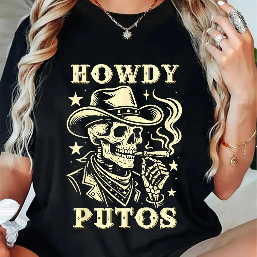 Funny Western Cowboy Skull T-Shirt | Howdy Partner Graphic Tee | 100% Cotton
