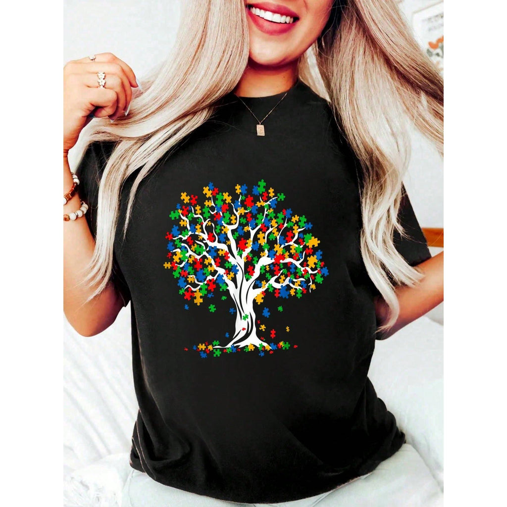 100% Cotton Tree Of Life Autism Awareness Month Funny ASD Supporter Gift T-Shirt Women's Men's Oversized Comfort Soft Crew Neck Tee Tops