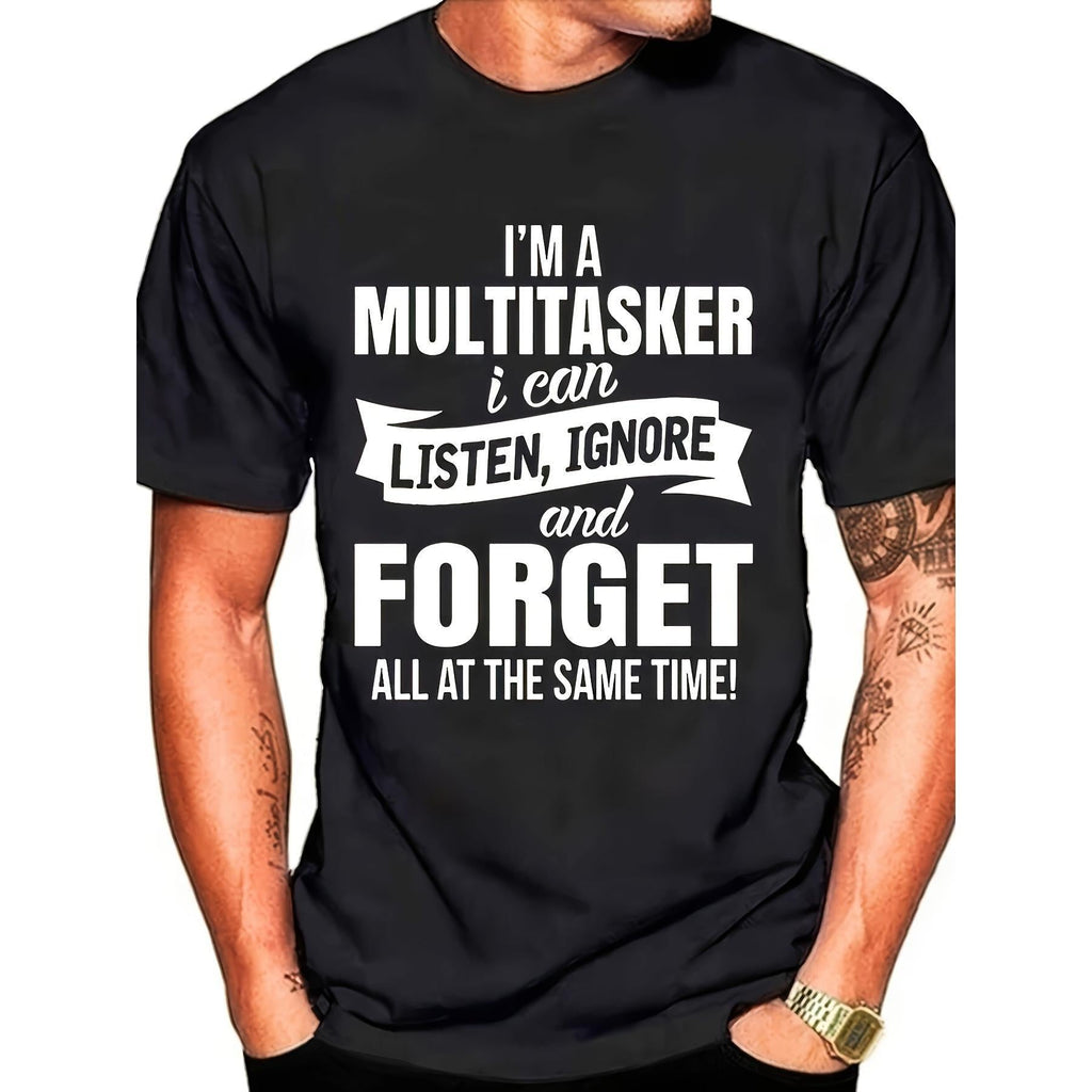 I'M A Multitasker Printing T-Shirt with Funny Men Graphic Tee Black T Shirt Summer Short Sleeve Tee Shirts
