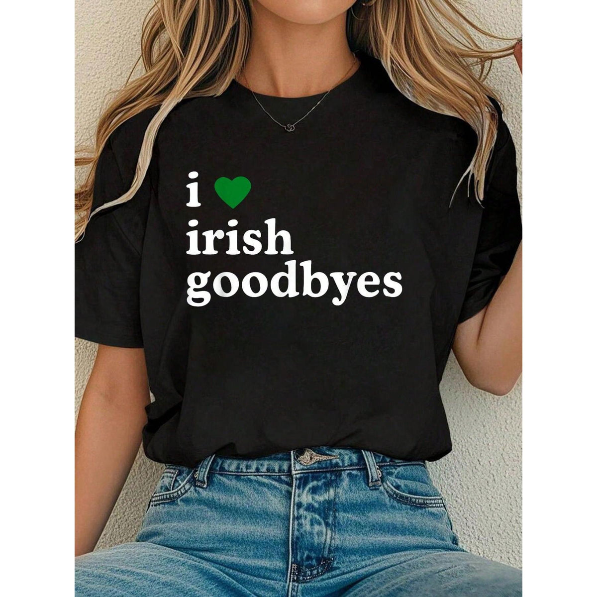 St. Patrick‘s Day “I Love Irish Goodbyes” T-Shirt for Women | “I Heart Irish Goodbyes” Graphic Tee, Short Sleeve Casual Top