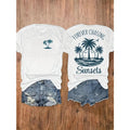 Cotton Short Sleeve Graphic T Shirt Forever Chasing Sunsets Palm Tree Beach Sunset Print Summer Vacation Coastal Casual Tee For Travel Weekend