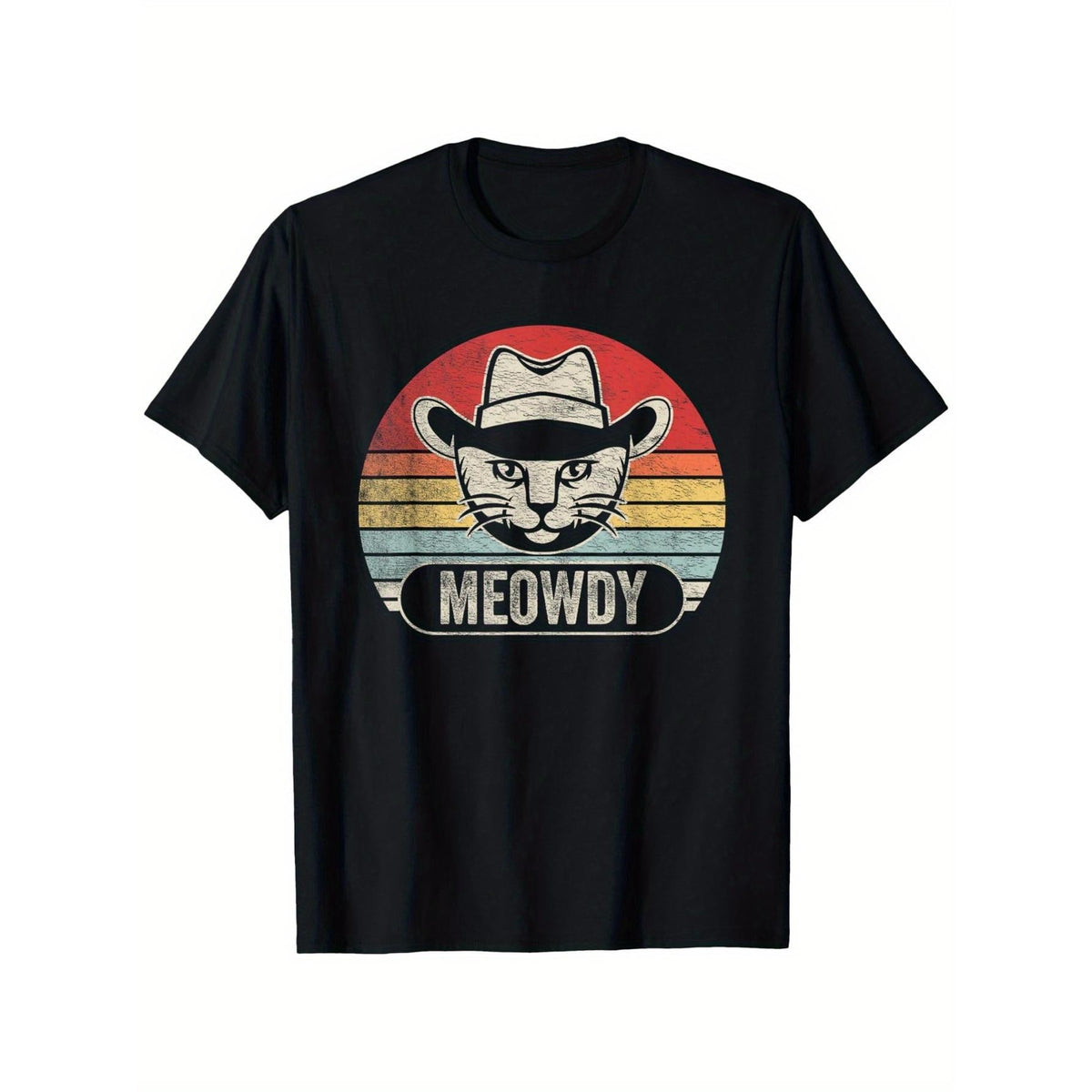 Retro Funny Meow Howdy Cat Meme T-Shirt - Vintage Western Cowboy Cat & MEOWDY Graphic, 100% Cotton 180gsm Heavyweight, Unisex Casual Loose Fit Tee for Men & Women (S-5XL) - Funny Gift for Cat Lovers, PLUS SIZE