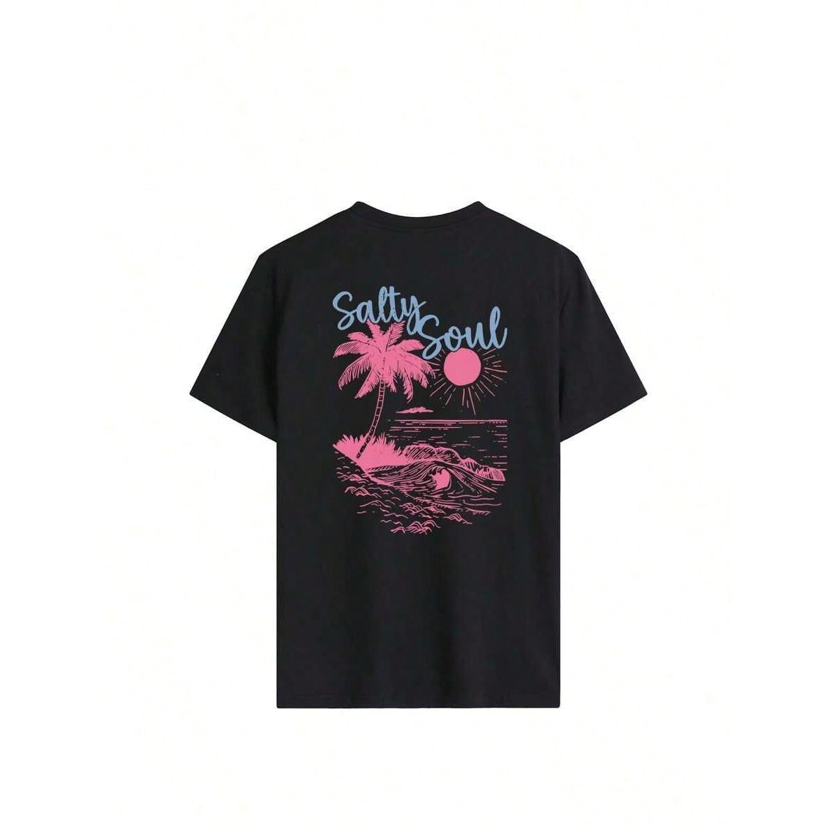 2026 Summer ShirtSALTY SOUL Women's Spring/Summer New Coconut Tree & Sunshine Print Casual Round Neck Short Sleeve T-Shirt, Fashion Versatile, Essential Daily & Vacation Wear. Vacation Printed T-Shirt For WomenLoose And Comfortablesummer Tops