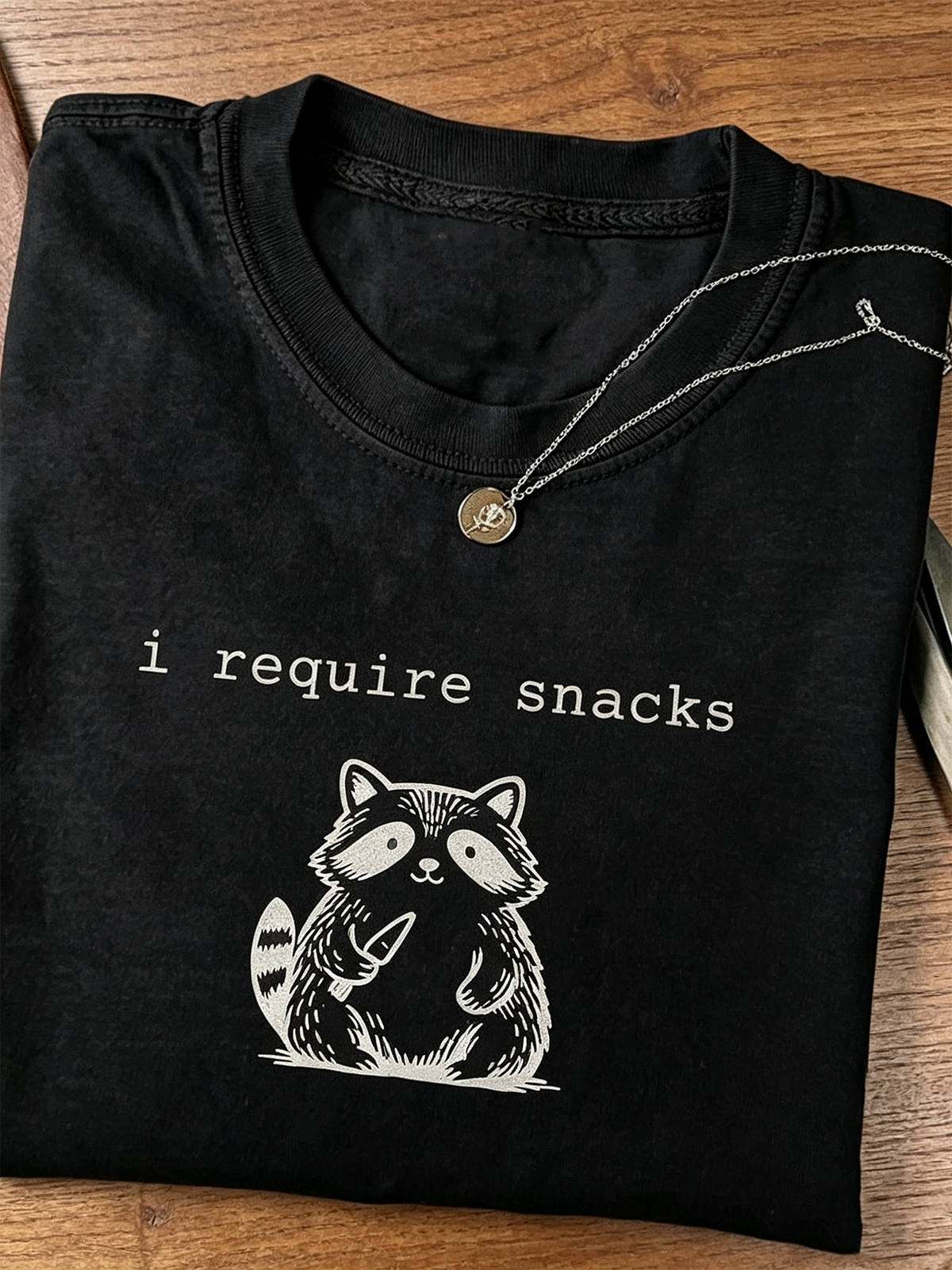 Women Funny Raccoon Graphic T‑Shirt I Require Snacks Casual Short Sleeve Humor Tee