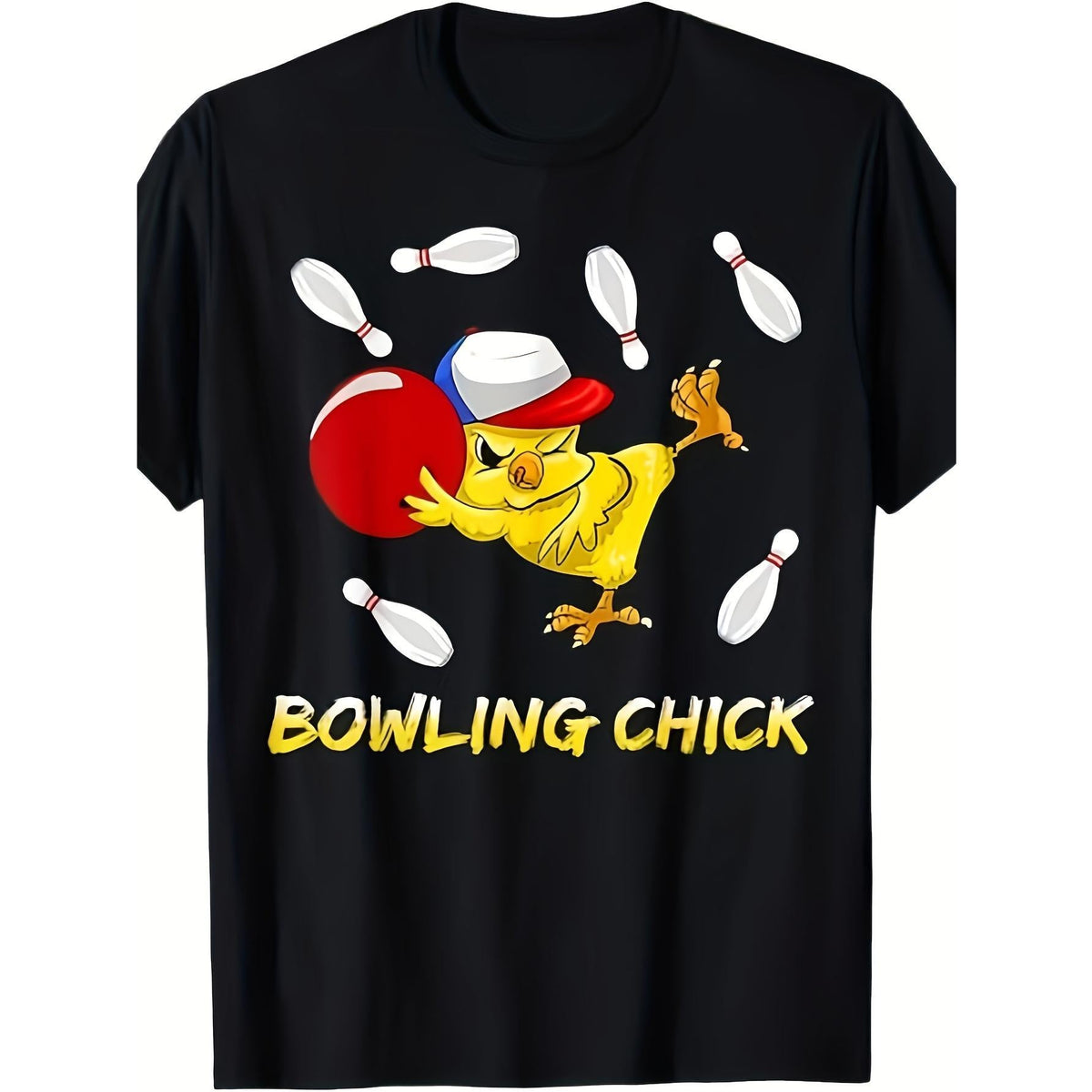Funny Bowling Chick Graphic T-Shirt - Cute Bowling Pin Design - Soft Breathable Tee for Men & Women - Lightweight Crew Neck Shirt (220g) - Sizes S-XXXXXL - Perfect for Bowling Events, Halloween, Casual Outfits - Ideal Gift for Sports Fans & Bowling