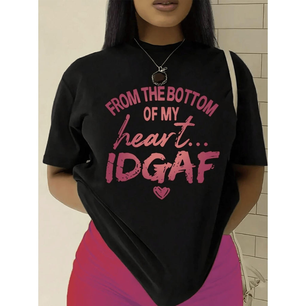 Printed Crew Neck T-Shirt, Casual Short Sleeve Top For Spring And Summer, Women's Clothing