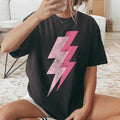 Pink Lightning Bolt T-Shirt, Trendy Soft Cotton Graphic Tee for Women, Retro 80s TShirt Y2k 90s Vintage Shirt,Casual Short Sleeve Crew Neck T-Shirt