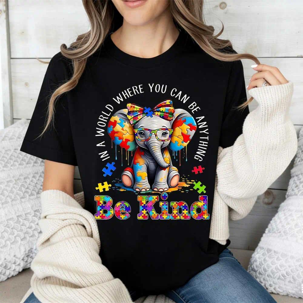 “Be Kind” Elephant T-Shirt | Cute Animal Graphic Tee | Women’s 100% Cotton Casual Top | Nature Lover Gift