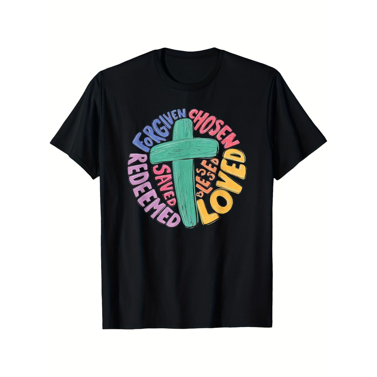 Unisex Christian Easter T-Shirt - FORGIVEN Saved Loved Redeemed Religious Graphic Tee - Black Church Apparel - Soft Cotton Crewneck Shirt for Men & Women - Easter Easter Gifts - Machine Washable Faith Clothing