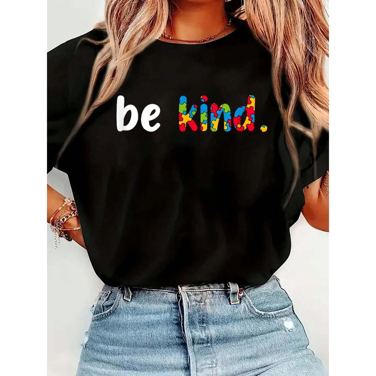 “Be Kind” Autism Awareness Tee | Original Abstract Design | Soft Cotton Crew Neck | Women‘s Casual Top
