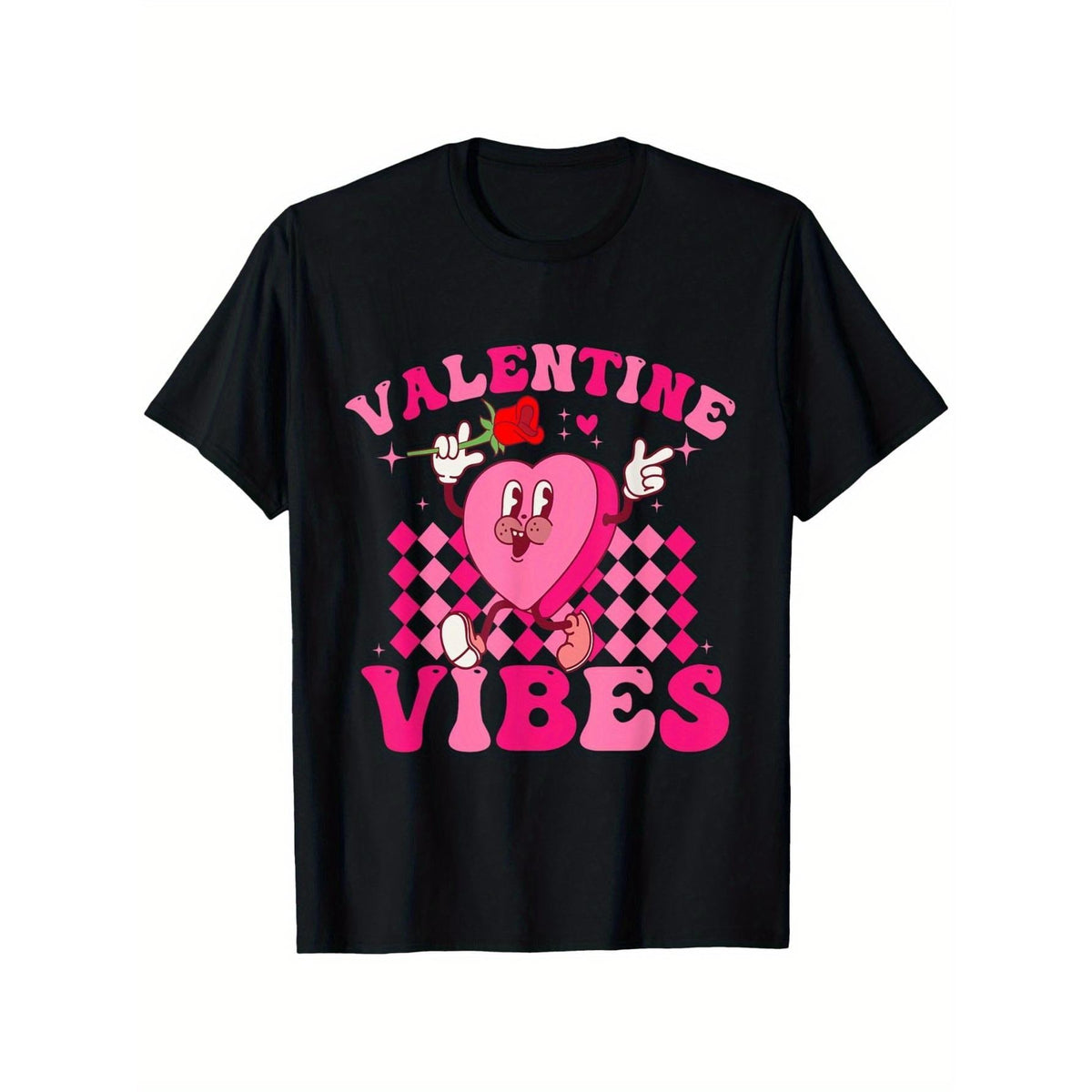 Checkered Valentine Vibes Valentines Day Girls Womens T-Shirt, Suitable for Mens & Womens Outdoor T-Shirt, 100%cotton, S-XXXXXL