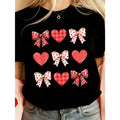 Heart & Bow Print Round Neck Short Sleeve Fashionable Size T-Shirt