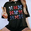 4th Of July Bows Shirt, Coquette Bow Shirt For Women, Funny 4th Of July Tee, Patriotic USA Tshirt, Independence Day USA Shirt, Bow Lover Shirt, Coquette 4th of July Women Tops, Comfy Fabric Oversized Graphic Tee, Cotton Fabric Relaxed Fit Chic Style