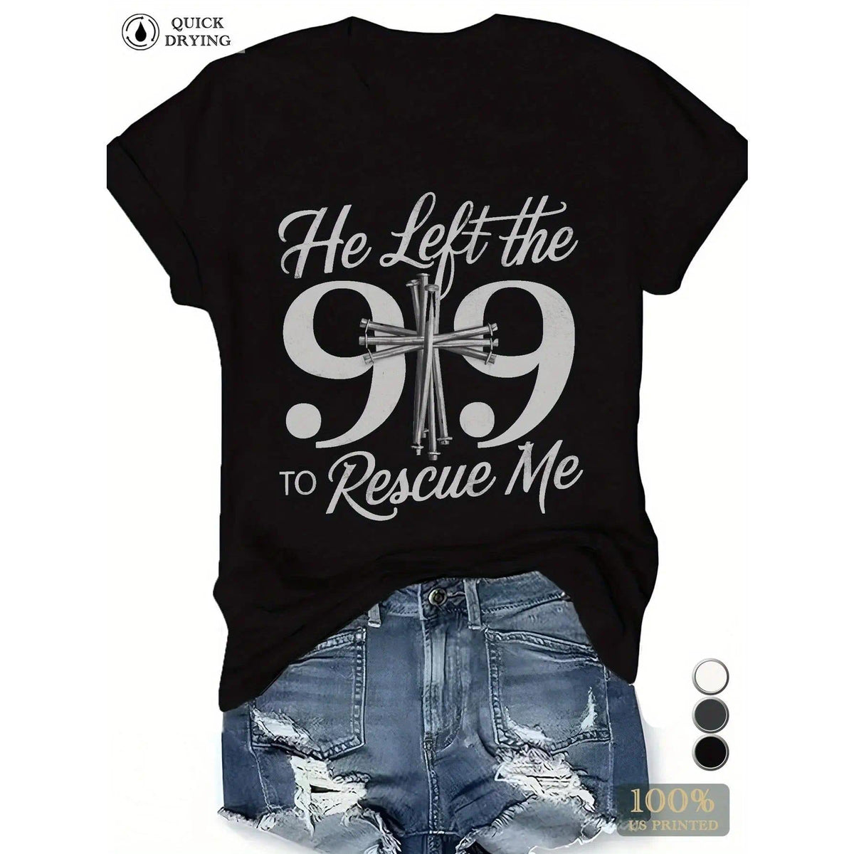 Crew Neck, with "He Left The 99 to Rescue Me" Print, for Spring/Summer