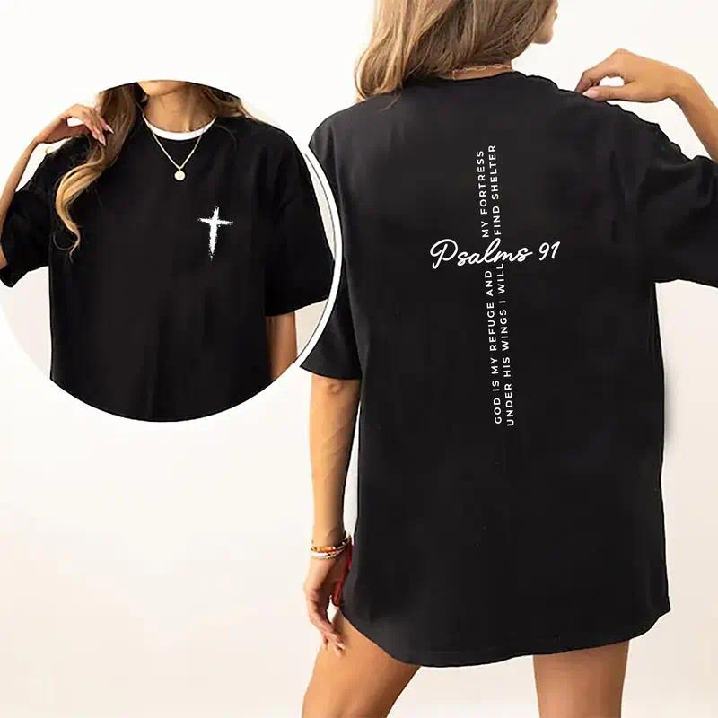Jesus T-Shirt, Christian Shirt, Bible Verse Shirt, Jesus Tees, Christian Merch, Religious Outfit, Christian Cross Graphic Tees, Baptism Gift for Her, Women's Tops, Womenswear, Cotton Fabric Relaxed Fit Chic Style