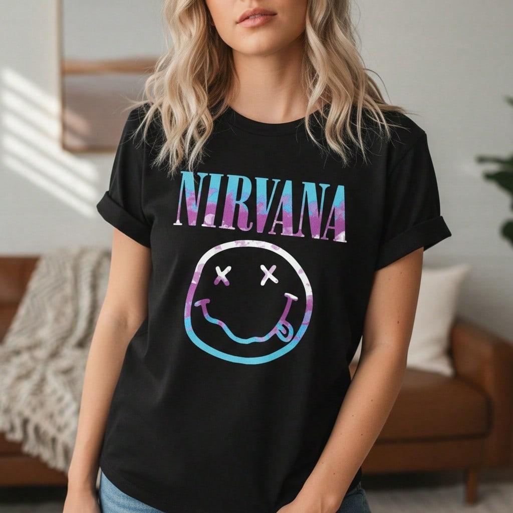 Women's  Graphic Print Cotton T-Shirt, Short Sleeve Round Neck Casual Tee With  Face Logo, Vintage Rock Band Inspired Top, Comfortable Loose Fit, S-5XL Sizes Available, Black Color,  Music Merchandise For Daily Wear