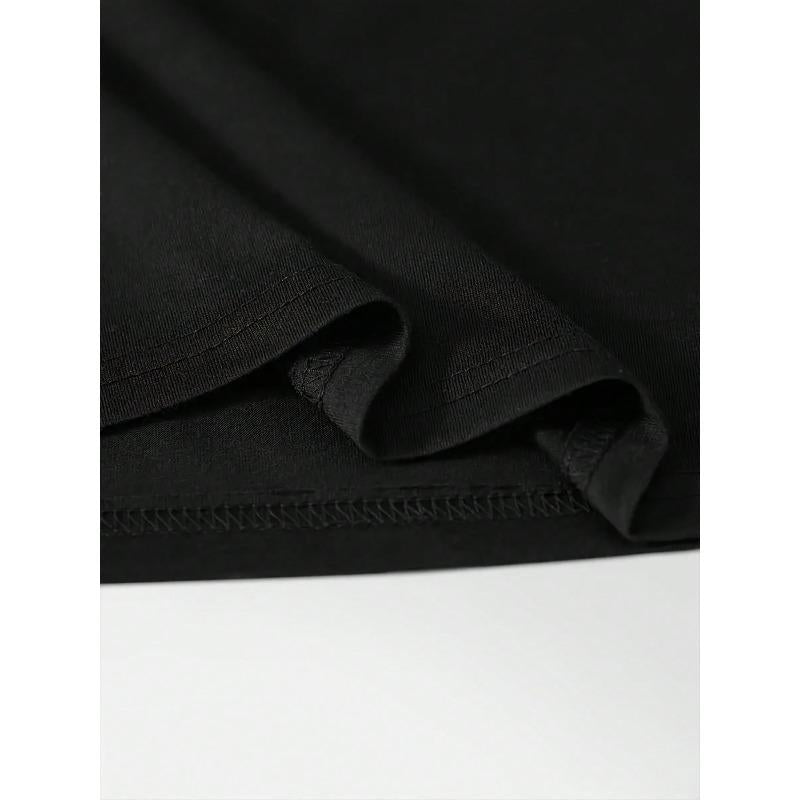 Casual Slim Fit Classic Black Short Sleeve T-Shirt - Men's Comfortable Cotton Crew Neck with Tag Label Graphic