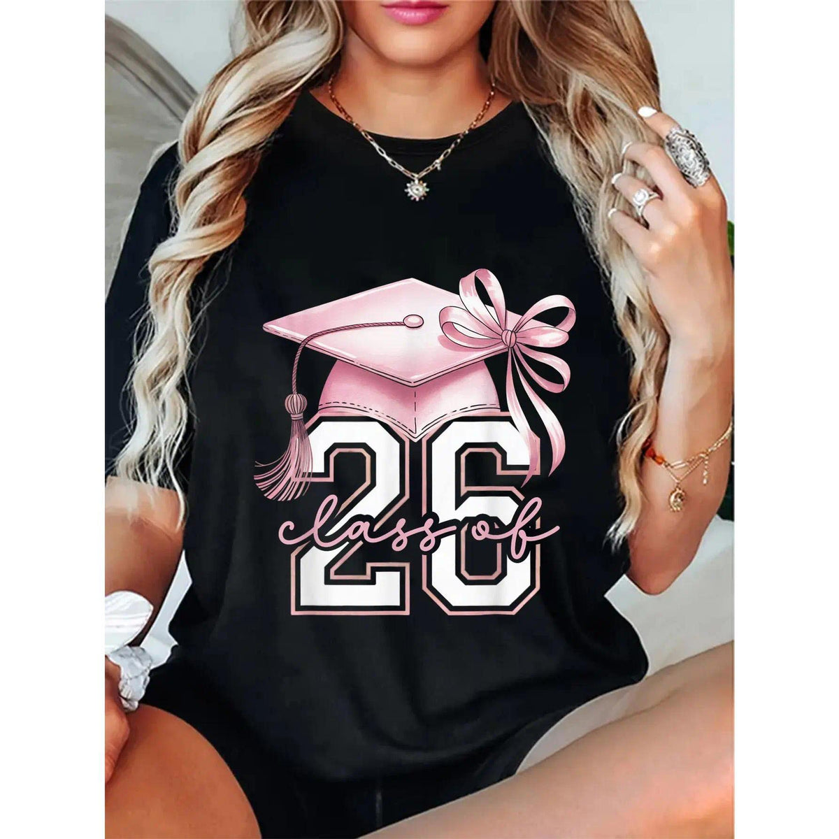100% Cotton Unisex Pink Coquette Bow Senior Class of 2026 senior girls T-Shirt