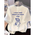 2026 Spring New Spanish Stylish Cat Print Casual Crew Neck Short Sleeve T-Shirt White