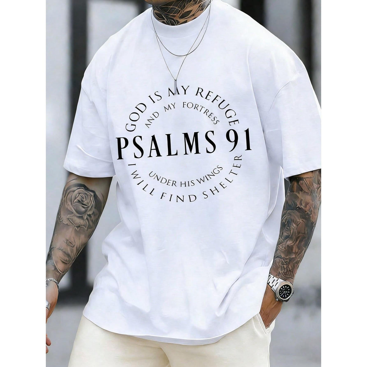 Psalms 91 "God Is My Refuge" Christian T-Shirt | Men's Bible Verse Tee | Faith-Based Apparel | Church Wear Gift