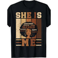 She Is Me Empowering Black History Juneteenth T-Shirt Unisex Adult Casual Crew Neck Short Sleeve Tee with African Woman Portrait & Positive Affirmations Regular Fit for Men Women