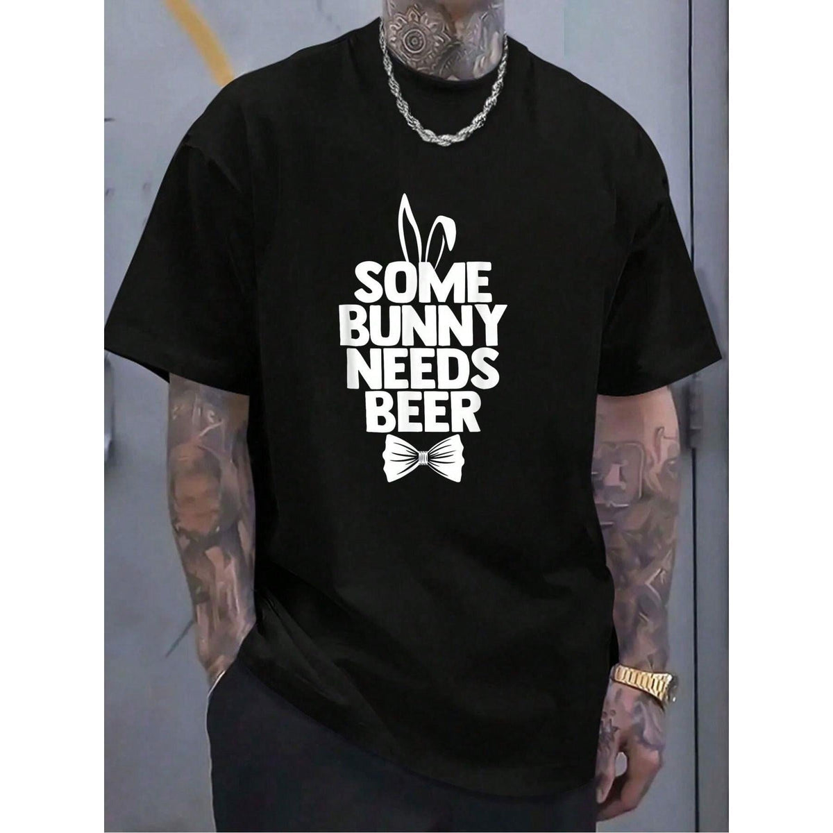 Men's Cotton Graphic T-Shirt Funny Easter Tee Some Bunny Needs Beer Happy Easter Day T-Shirt