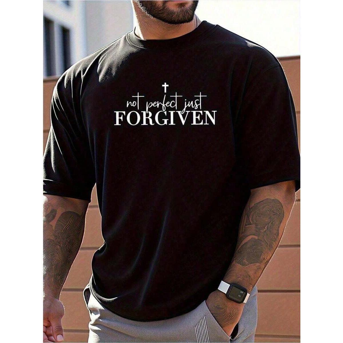 Men's “Not Just FORGIVEN” Christian T-Shirt | Black Heavyweight Cotton Graphic Tee, Loose Fit Casual Top for Church & Gym