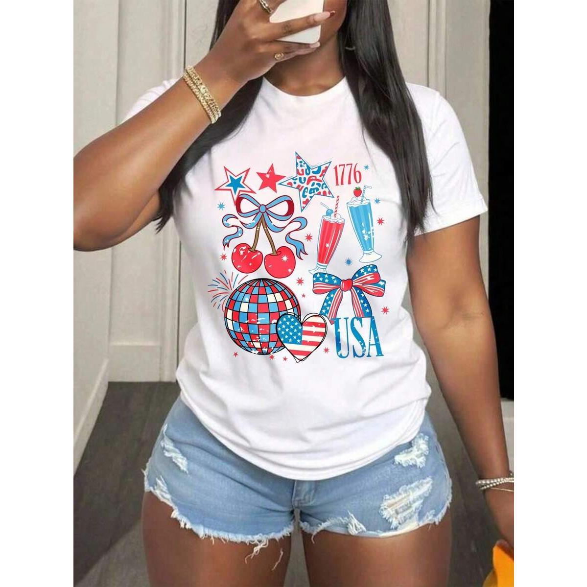Retro USA Coquette Shirt, 4th Of July Shirt, Women's Patriotic Shirt, USA Bow Tee, American Girly Shirt Fourth Of July Shirt