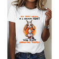 Women's Funny Grumpy Goat Graphic Tee - "My Spirit Animal Is a Grumpy Goat Who Slaps Annoying People" - Soft Medium Stretch Everyday Shirt - Lightweight Summer Top with White Background - Machine Washable Casual Outfit for Women - Funny Sarcastic Gift