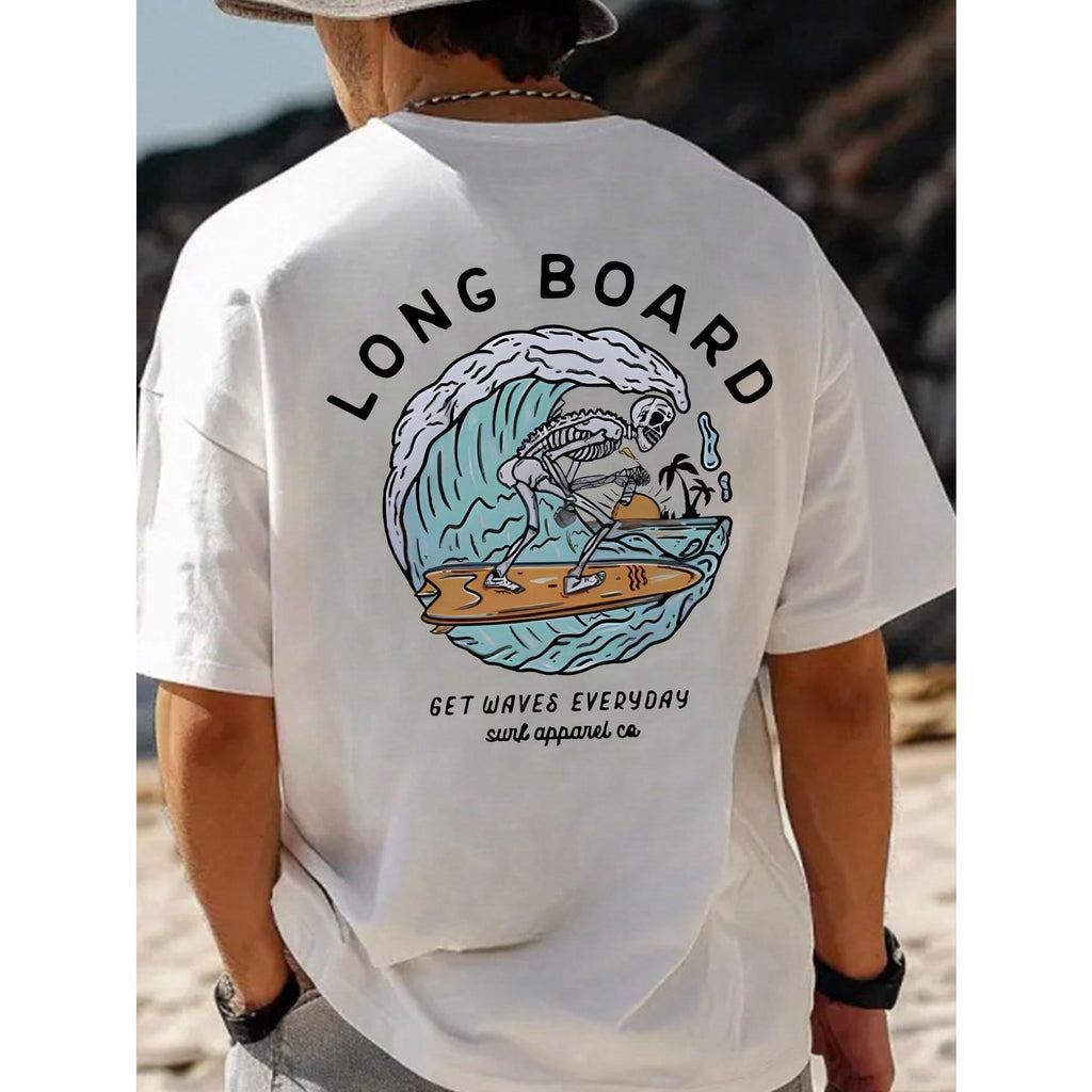 Men's Casual Beach Surfing Element Printed Short Sleeve T-Shirt, Comfortable & Breathable, For Summer Wear
