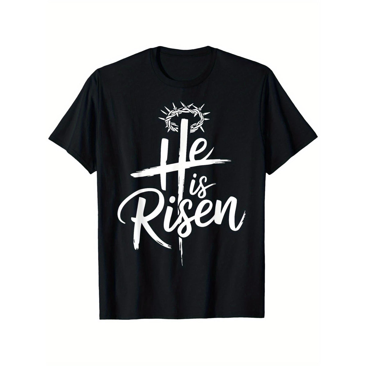 He is Risen Jesus Cross Religious Christian Easter T-Shirt for Men & Women - 100% Cotton Short Sleeve Tee, Trendy Street Style, Comfortable Casual Summer Top, Must-Have Fashionable Crew Neck Shirt for Festivals & Dating