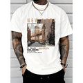 Men's Casual Cotton Streetwear, New York Brooklyn Street View, High-Quality Clothing, Fashionable T-Shirts Printed T-Shirts, Western Style, Black Printed T-Shirts.