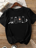 Women's Halloween Cat T Shirt, Cute Ghost Pumpkin Graphic Short Sleeve Tee