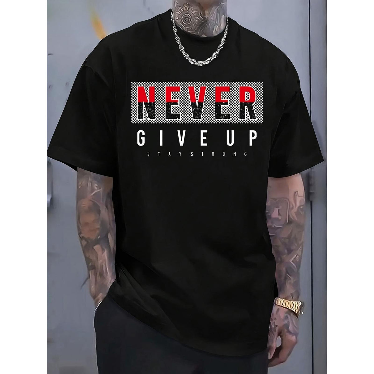 Never Give Up Motivational Graphic T-Shirt Inspirational Streetwear Quote Tee