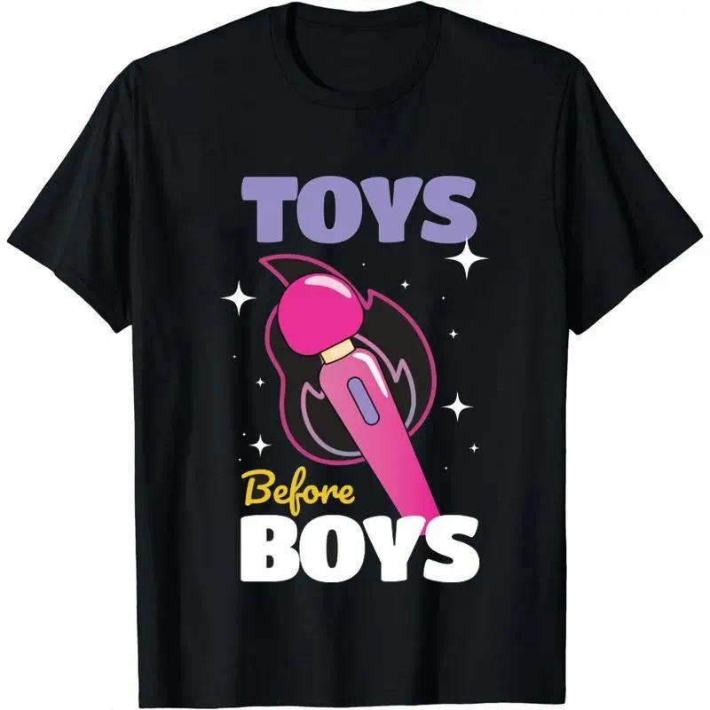Funny Toys Before Boys Graphic Tee, Trendy Humor Slogan Daily Casual Outfit, Great Birthday Gift Idea For Men, Soft Comfortable Everyday Wear, Suitable For All Seasons Party & Daily Relaxed Street Style Look